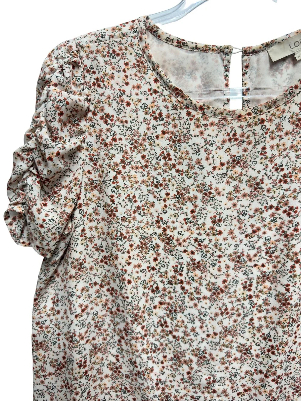 Tuxedo Silky Chiffon Knit Floral Vines Puff Babydoll Top Blouse
